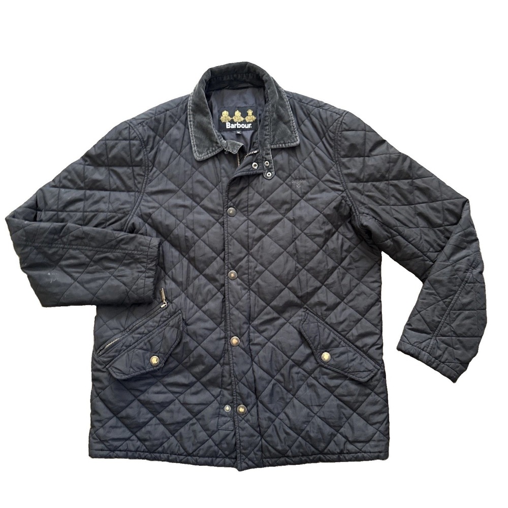 Barbour Putney Sportsquilt Jacket Men M Black Insulated Quilted Corduroy Collar